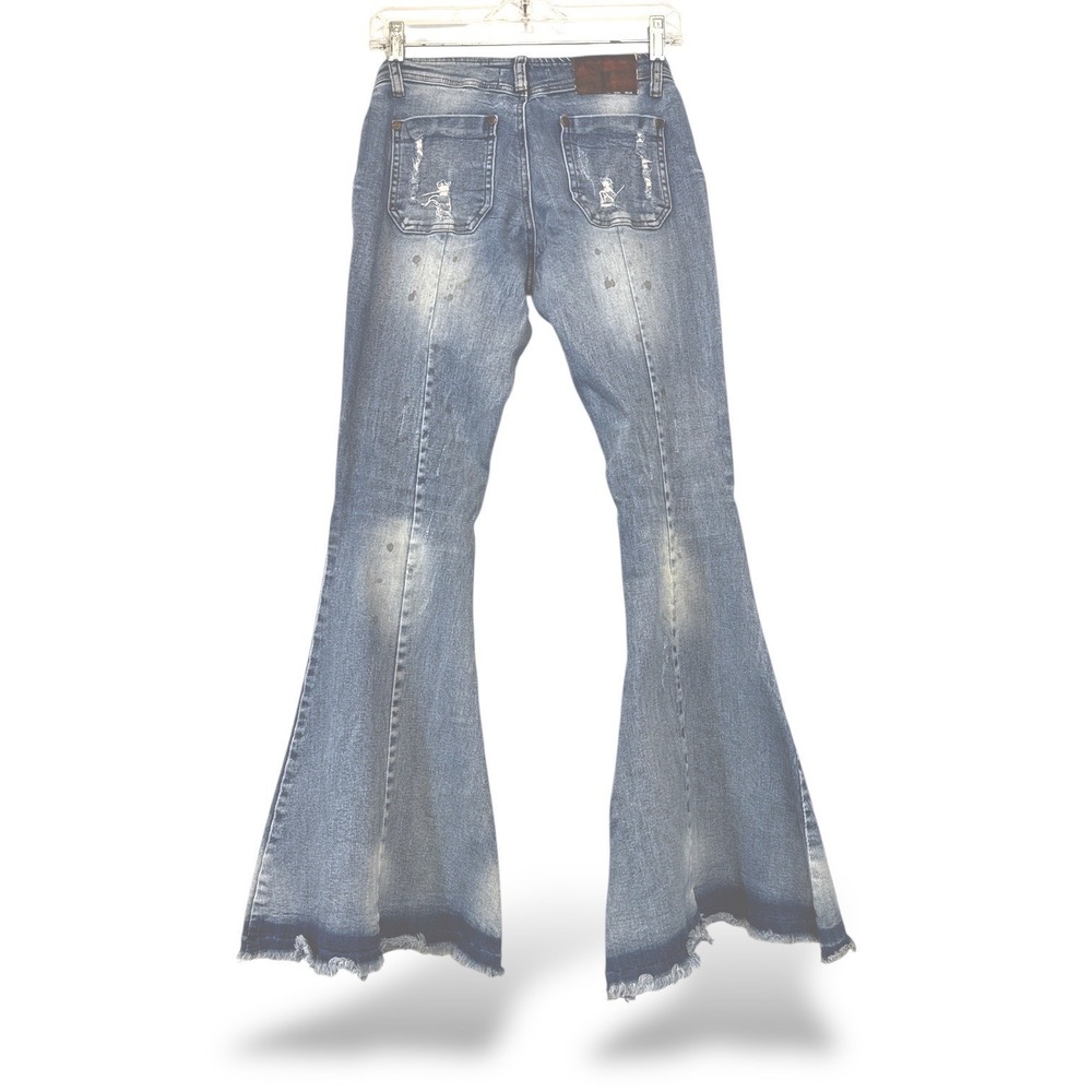 ONE x ONE TEASPOON Denim Flare Jeans Wms Sz 29 Distressed Rips Zipper Front‎